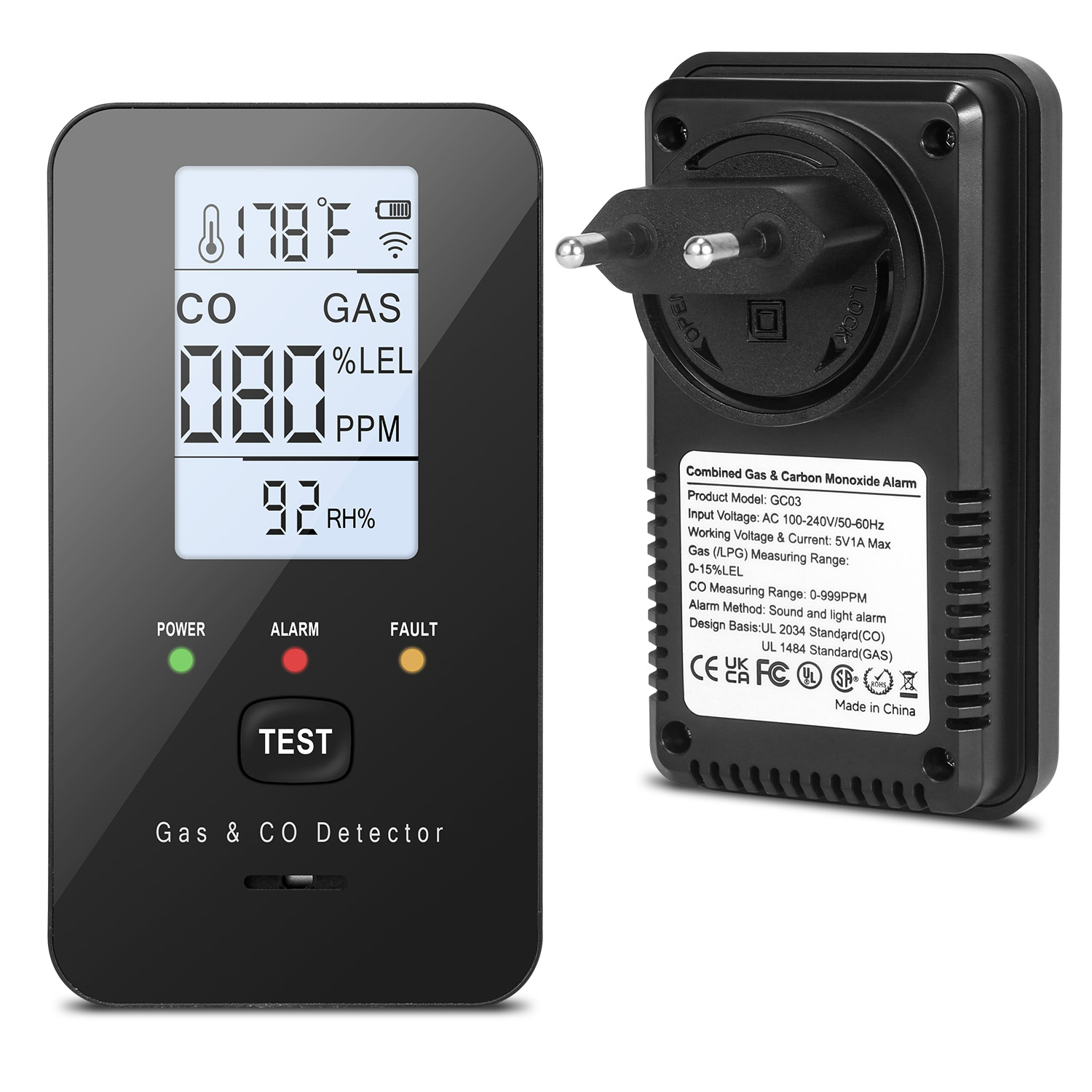 Smoke Leak Detector - Kombinierter Erdgasdetektor und Kohlenmonoxidmelder, 4-in-1-Kohlenmonoxidalarm, Propan,
